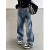 EMMIOL Women Wide Leg Jeans Mid-Low Waist Baggy Jeans Loose Boyfriends Jeans Y2K 90s Denim Pants(Blue-spider)
