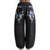 EMMIOL Women Y2K 90S Hip Hop Baggy Jeans Boyfriend Wide Leg Denim Pants Mid-High Rise Loose Streetwear Outfits(Black-123)