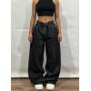 EMMIOL Women Y2K 90S Hip Hop Baggy Jeans Boyfriend Wide Leg Denim Pants Mid-High Rise Loose Streetwear Outfits(Black-160)