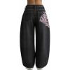 EMMIOL Women Y2K 90S Hip Hop Baggy Jeans Boyfriend Wide Leg Denim Pants Mid-High Rise Loose Streetwear Outfits(Black-198)