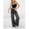 EMMIOL Women’s Wide Leg Jeans Baggy Jeans Mid Waist Stretch Boyfriend Denim Pants Vintage Trousers with Pocket(Black-013)