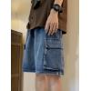EMMIOL Y2k Baggy Cargo Jorts for Men, Medium Blue+Black, Mens Jean Shorts Denim Shorts, Loose fit Vintage Streetwear Summer