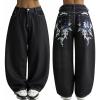 EMMIOL Women Y2K 90S Hip Hop Baggy Jeans Boyfriend Wide Leg Denim Pants Mid-High Rise Loose Streetwear Outfits(Black-123)