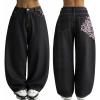 EMMIOL Women Y2K 90S Hip Hop Baggy Jeans Boyfriend Wide Leg Denim Pants Mid-High Rise Loose Streetwear Outfits(Black-198)