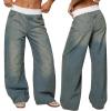 EMMIOL Women Y2K 90S Hip Hop Baggy Jeans Boyfriend Wide Leg Denim Pants Mid-High Rise Loose Streetwear Outfits(Blue)