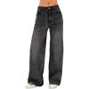 EMMIOL Women’s Wide Leg Jeans Baggy Jeans Mid Waist Stretch Boyfriend Denim Pants Vintage Trousers with Pocket(Black-012)