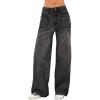 EMMIOL Women’s Wide Leg Jeans Baggy Jeans Mid Waist Stretch Boyfriend Denim Pants Vintage Trousers with Pocket(Black-013)
