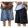 EMMIOL Y2k Baggy Cargo Jorts for Men, Medium Blue+Black, Mens Jean Shorts Denim Shorts, Loose fit Vintage Streetwear Summer