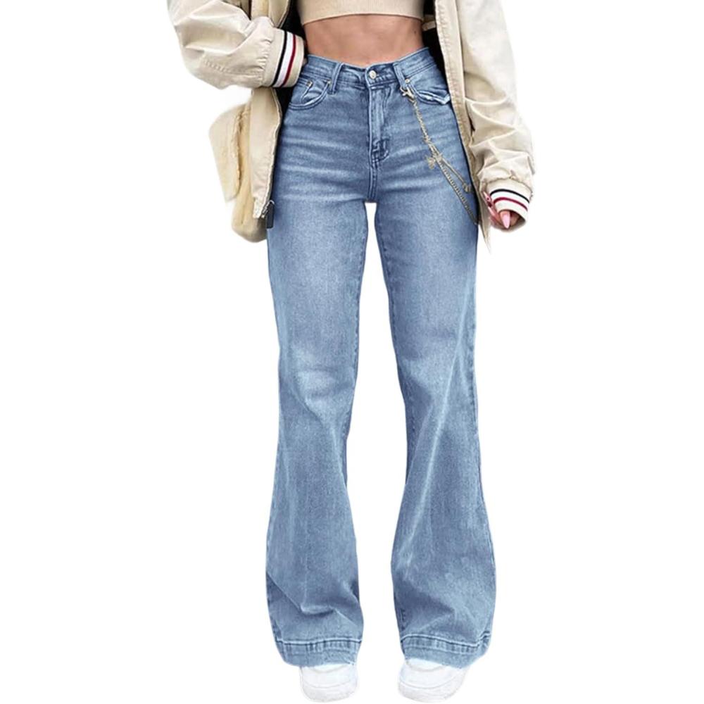 image:imageEMMIOL Womens Flare Wide Leg Jeans Stretchy High Waisted Bell Bottom 2026 Basic Bootcut Denim PantsBdenim Blue