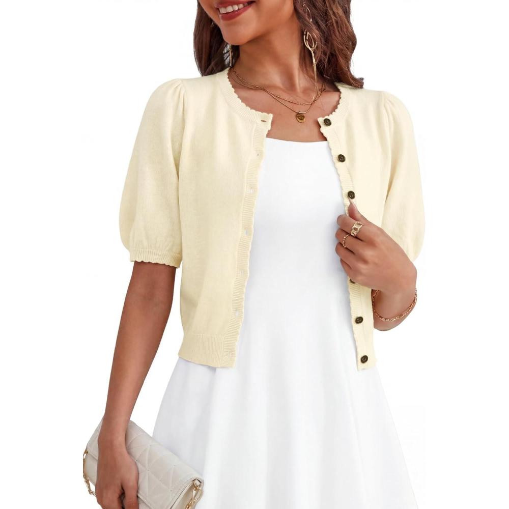 image:imageShrug Sweaters for Women  Wool Blend Short Sleeve Button Down Cardigan Trendy Lightweight Tops Bolero ShrugApricot