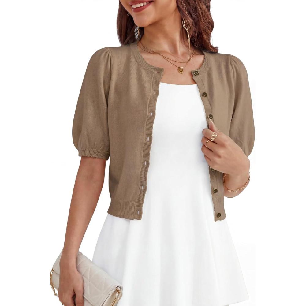 image:imageShrug Sweaters for Women  Wool Blend Short Sleeve Button Down Cardigan Trendy Lightweight Tops Bolero ShrugKhaki