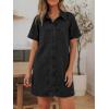 EMMIOL Button Down Denim Dress for Women – Short Sleeve Babydoll Mini Jean Shirt Dresses Summer Casual Trendy Outfits(Black)