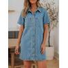 EMMIOL Button Down Denim Dress for Women – Short Sleeve Babydoll Mini Jean Shirt Dresses Summer Casual Trendy Outfits(Sky Blue)