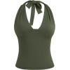 EMMIOL Women Halter Going Out Tops Sexy Deep V Neck Blackless Sleeveless Open Back Crop Tank Top Y2K Coquette Clothes Army Green