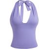 EMMIOL Women Halter Going Out Tops Sexy Deep V Neck Blackless Sleeveless Open Back Crop Tank Top Y2K Coquette Clothes Purple