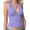 EMMIOL Women Halter Going Out Tops Sexy Deep V Neck Blackless Sleeveless Open Back Crop Tank Top Y2K Coquette Clothes Purple