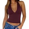 EMMIOL Women Halter Going Out Tops Sexy Deep V Neck Blackless Sleeveless Open Back Crop Tank Top Y2K Coquette Clothes Wine Red