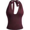 EMMIOL Women Halter Going Out Tops Sexy Deep V Neck Blackless Sleeveless Open Back Crop Tank Top Y2K Coquette Clothes Wine Red
