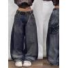 EMMIOL Women Y2k Baggy Jeans Wide Leg Vintage Denim Pants Gothic Mid High Waisted Trousers Trendy(Dark Blue)