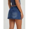 EMMMIOL Denim Mini Skirt for Women – Mid-Low Waisted Stretch Side Zipper Skort Y2k Casual Jean Skirts with Shorts Underneath(Dark Blue)