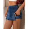 EMMMIOL Denim Mini Skirt for Women – Mid-Low Waisted Stretch Side Zipper Skort Y2k Casual Jean Skirts with Shorts Underneath(Dark Blue)