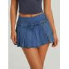 EMMMIOL Denim Mini Skirt for Women – Mid-Low Waisted Stretch Side Zipper Skort Y2k Casual Jean Skirts with Shorts Underneath(Dark Blue-055)