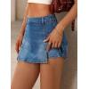 EMMMIOL Denim Mini Skirt for Women – Mid-Low Waisted Stretch Side Zipper Skort Y2k Casual Jean Skirts with Shorts Underneath(Mid Blue)