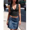 Women Deep V Neck Tops Sexy Sleeveless Crop Top Stretchy Trendy Going Out Tank Top Cute Summer Clothes(Black-polka Dots)