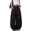 EMMIOL Women Y2k Baggy Jeans Wide Leg Vintage Denim Pants Gothic Mid High Waisted Trousers Trendy(Black)