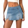 EMMMIOL Denim Mini Skirt for Women – Mid-Low Waisted Stretch Side Zipper Skort Y2k Casual Jean Skirts with Shorts Underneath(Blue)