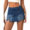 EMMMIOL Denim Mini Skirt for Women – Mid-Low Waisted Stretch Side Zipper Skort Y2k Casual Jean Skirts with Shorts Underneath(Dark Blue)
