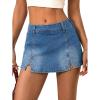 EMMMIOL Denim Mini Skirt for Women – Mid-Low Waisted Stretch Side Zipper Skort Y2k Casual Jean Skirts with Shorts Underneath(Mid Blue)