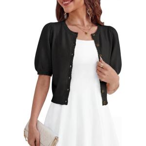 Shrug Sweaters for Women – Wool Blend Short Sleeve Button Down Cardigan Trendy Lightweight Tops Bolero Shrug(Black)