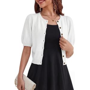 Shrug Sweaters for Women – Wool Blend Short Sleeve Button Down Cardigan Trendy Lightweight Tops Bolero Shrug(White)