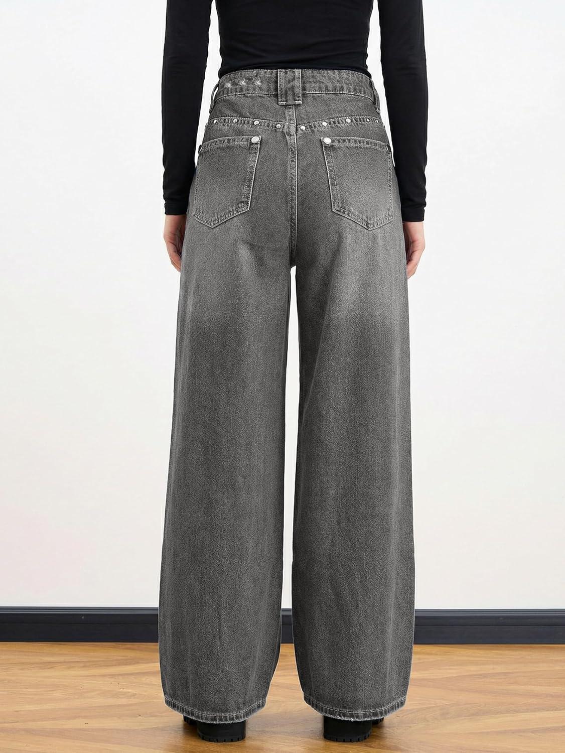 image:imageEMMIOL Women Boyfriends Hip Hop 90s Vintage Baggy Jeans Loose Denim Pants MidLow Waist JeansBb002gray Black