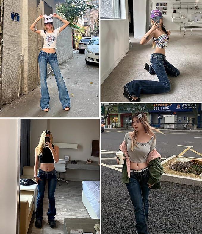image:imageEMMIOL Women MidHigh Waisted Flare Jeans Y2K 90s Vintage Stretchy Bootcut Wide Leg Denim Pants Bell BottomFaded Denim