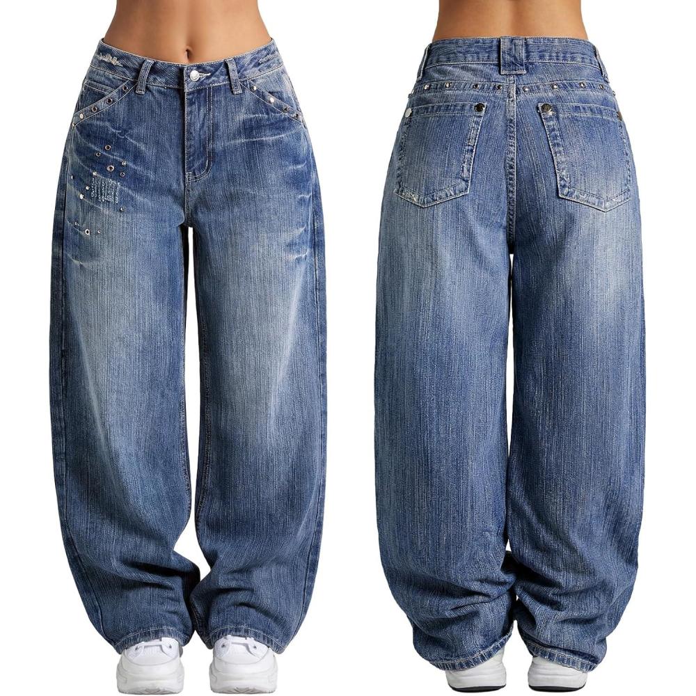 image:imageEMMIOL Women Boyfriends Hip Hop 90s Vintage Baggy Jeans Loose Denim Pants MidLow Waist JeansBb001dark Blue