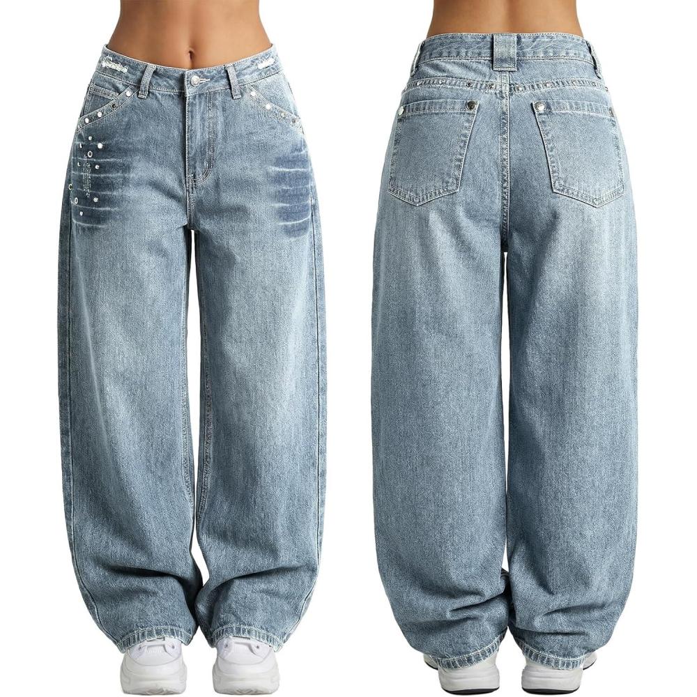 image:imageEMMIOL Women Boyfriends Hip Hop 90s Vintage Baggy Jeans Loose Denim Pants MidLow Waist JeansBb002sky Blue