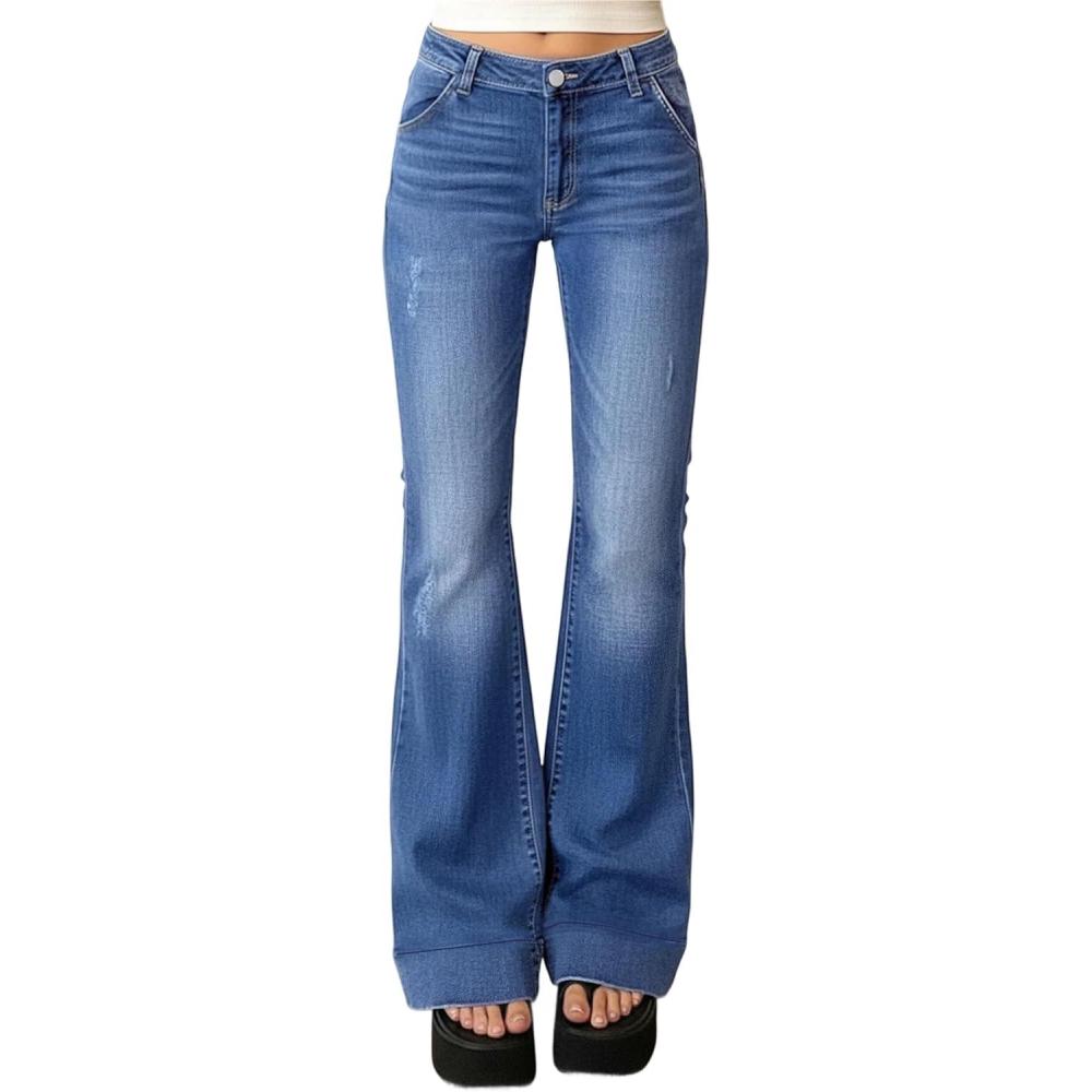 image:imageEMMIOL Women MidHigh Waisted Flare Jeans Y2K 90s Vintage Stretchy Bootcut Wide Leg Denim Pants Bell BottomLight Blue007