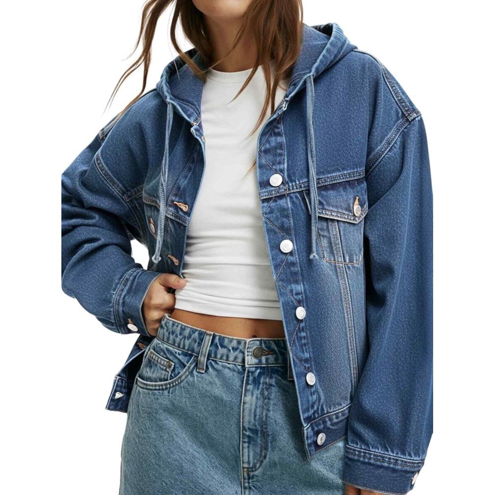 image:imageEMMIOL Womens Jean Jackets Long Sleeve Doublebreasted Button Casual Denim Coat with PocketsZ3dark Blue