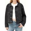 EMMIOL Womens Jean Jackets Long Sleeve Double-breasted Button Casual Denim Coat with Pockets(Z1-black)