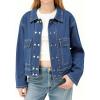 EMMIOL Womens Jean Jackets Long Sleeve Double-breasted Button Casual Denim Coat with Pockets(Z1-dark Blue)