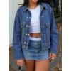 EMMIOL Womens Jean Jackets Long Sleeve Double-breasted Button Casual Denim Coat with Pockets(Z1-dark Blue)