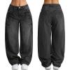 EMMIOL Women Boyfriends Hip Hop 90s Vintage Baggy Jeans Loose Denim Pants Mid-Low Waist Jeans(Bb001-black)