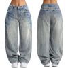 EMMIOL Women Boyfriends Hip Hop 90s Vintage Baggy Jeans Loose Denim Pants Mid-Low Waist Jeans(Bb001-retro Blue)