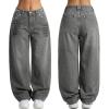 EMMIOL Women Boyfriends Hip Hop 90s Vintage Baggy Jeans Loose Denim Pants Mid-Low Waist Jeans(Bb002-gray Black)