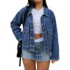 EMMIOL Womens Jean Jackets Long Sleeve Double-breasted Button Casual Denim Coat with Pockets(Z1-dark Blue)