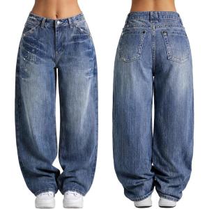 EMMIOL Women Boyfriends Hip Hop 90s Vintage Baggy Jeans Loose Denim Pants Mid-Low Waist Jeans(Bb001-dark Blue)