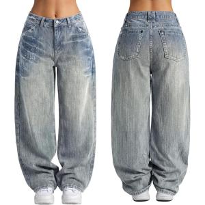 EMMIOL Women Boyfriends Hip Hop 90s Vintage Baggy Jeans Loose Denim Pants Mid-Low Waist Jeans(Bb001-retro Blue)