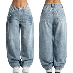 EMMIOL Women Boyfriends Hip Hop 90s Vintage Baggy Jeans Loose Denim Pants Mid-Low Waist Jeans(Bb002-sky Blue)
